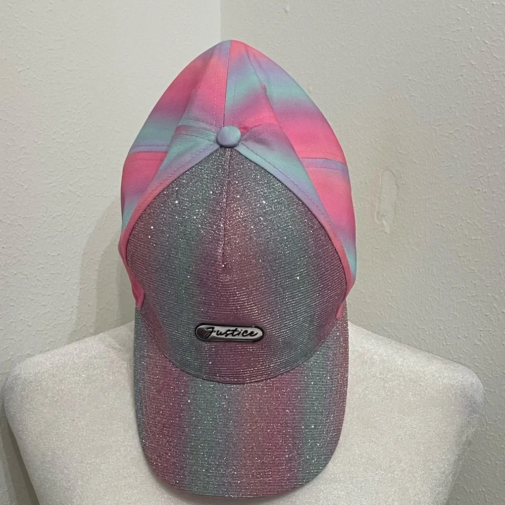 NWOT Justice Glittery Pink and Blue Teen Hat